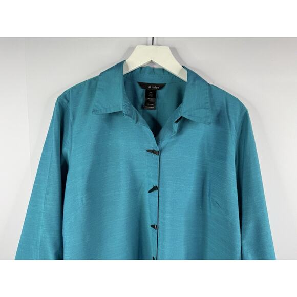 Ali Miles Womens Sz PXL Blue Boxy Button Up Top Lagenlook Wearable Art Artsy - Picture 2 of 11